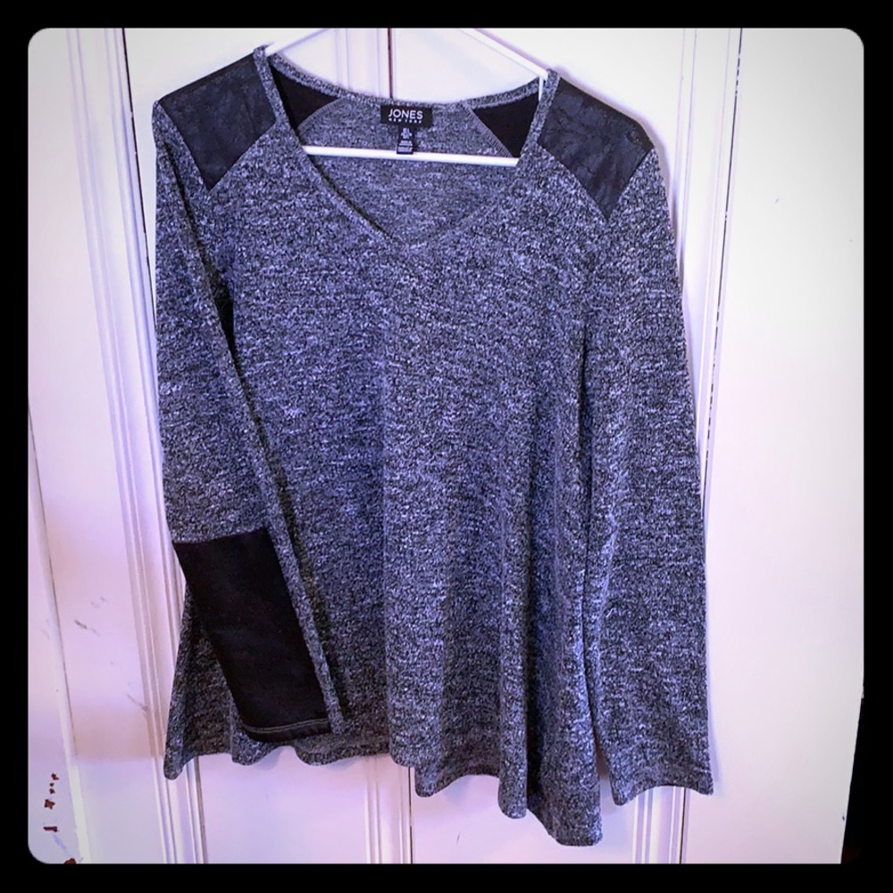Jones New York Grey Sweater with Leather Accents